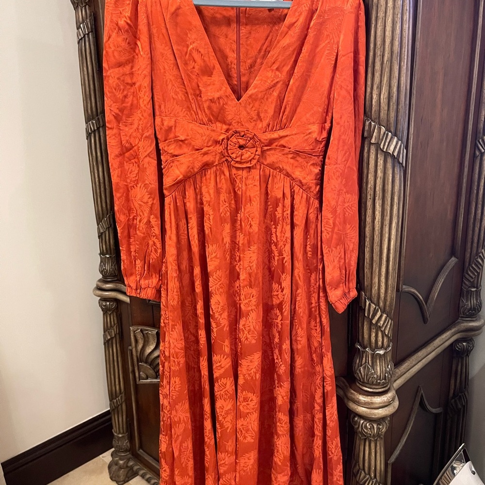Chic Burnt Orange Long Sleeve Dress